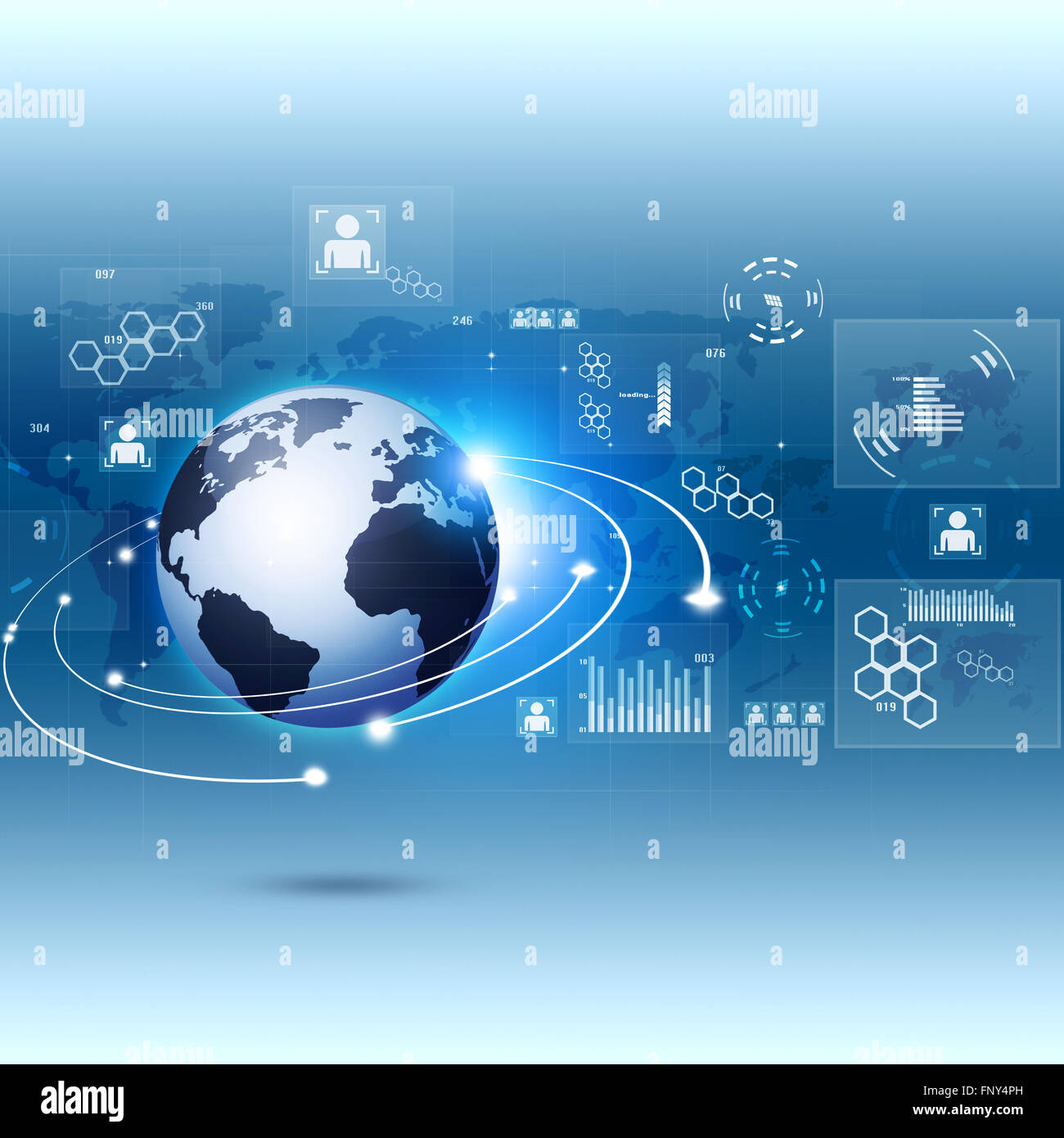 Blue Konzept Schnittstelle von globalen Web-Verbindungen und Kommunikation Stockfoto