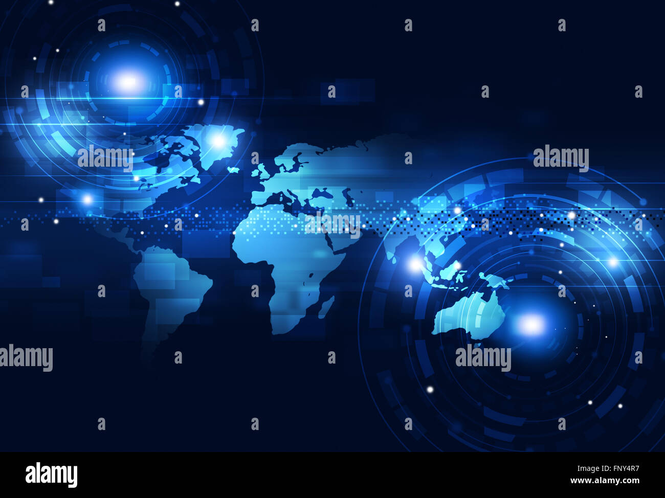digitale Welt der Business-Technologie-Kommunikation blauer Hintergrund Stockfoto