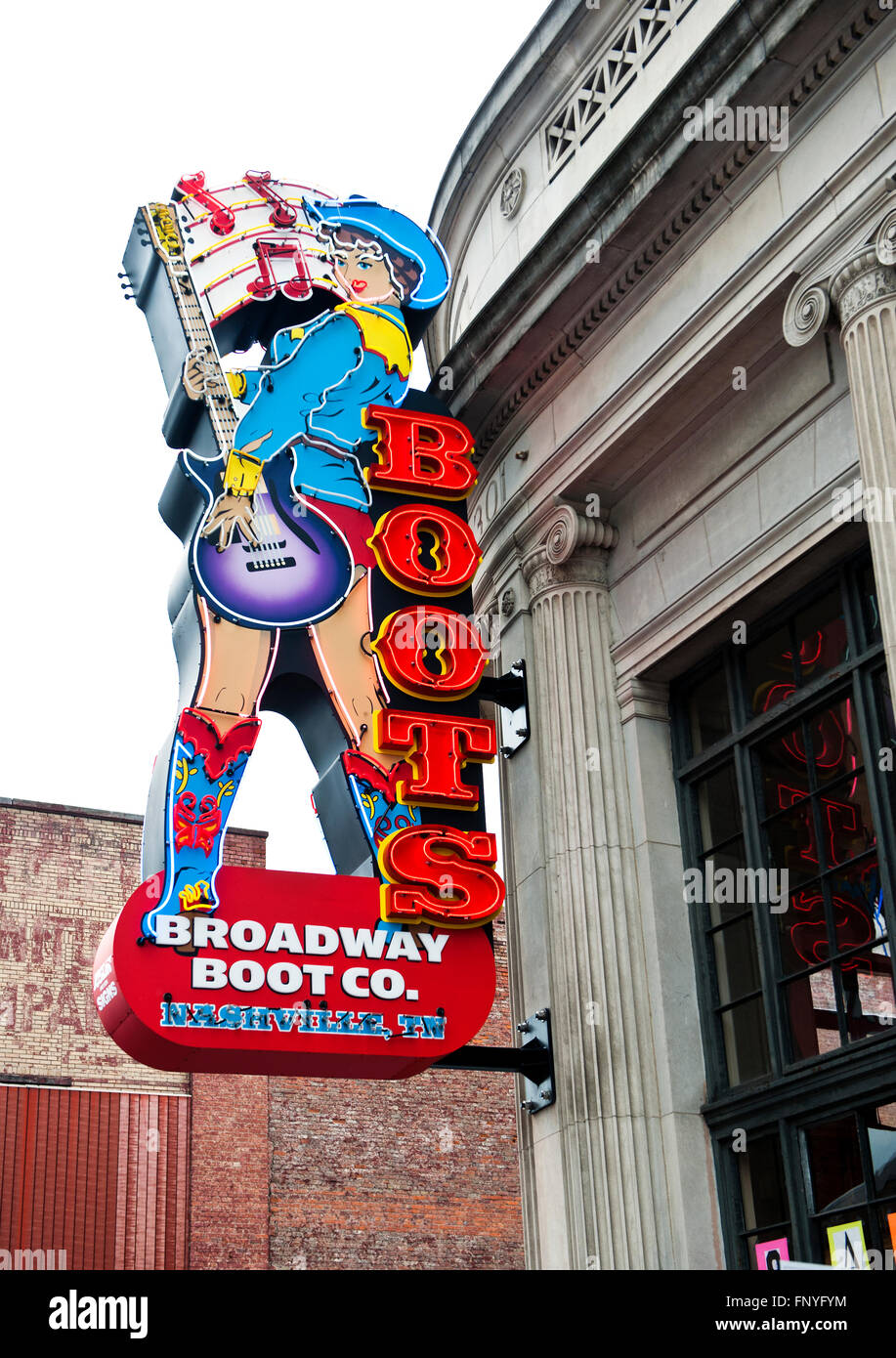 Broadway Boot Company Leuchtreklame in der Innenstadt von Nashville Tennessee Stockfoto