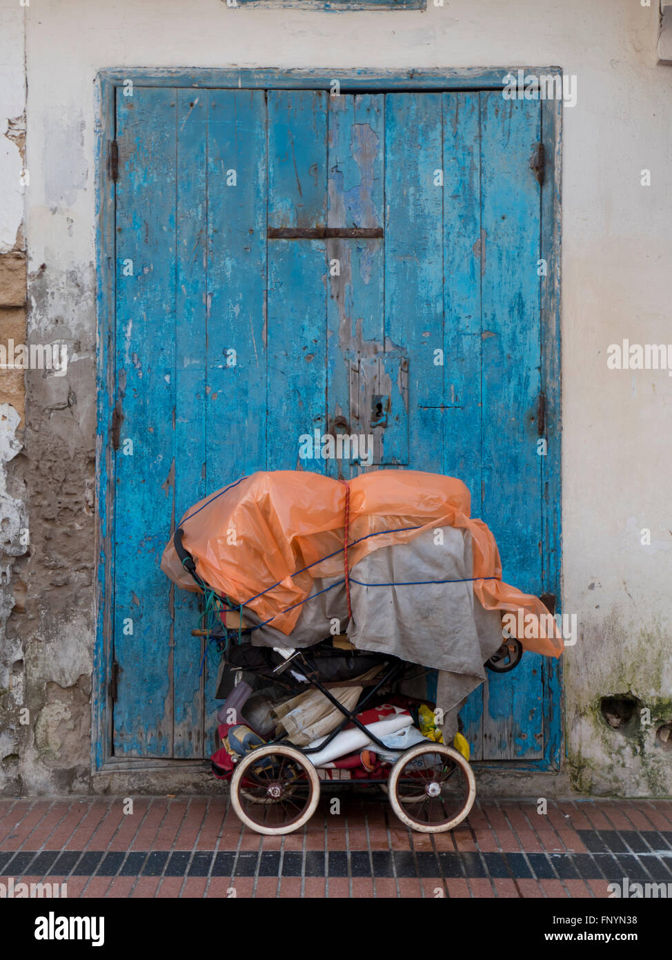 Essaouira, Marokko Tramp Kinderwagen Stockfoto