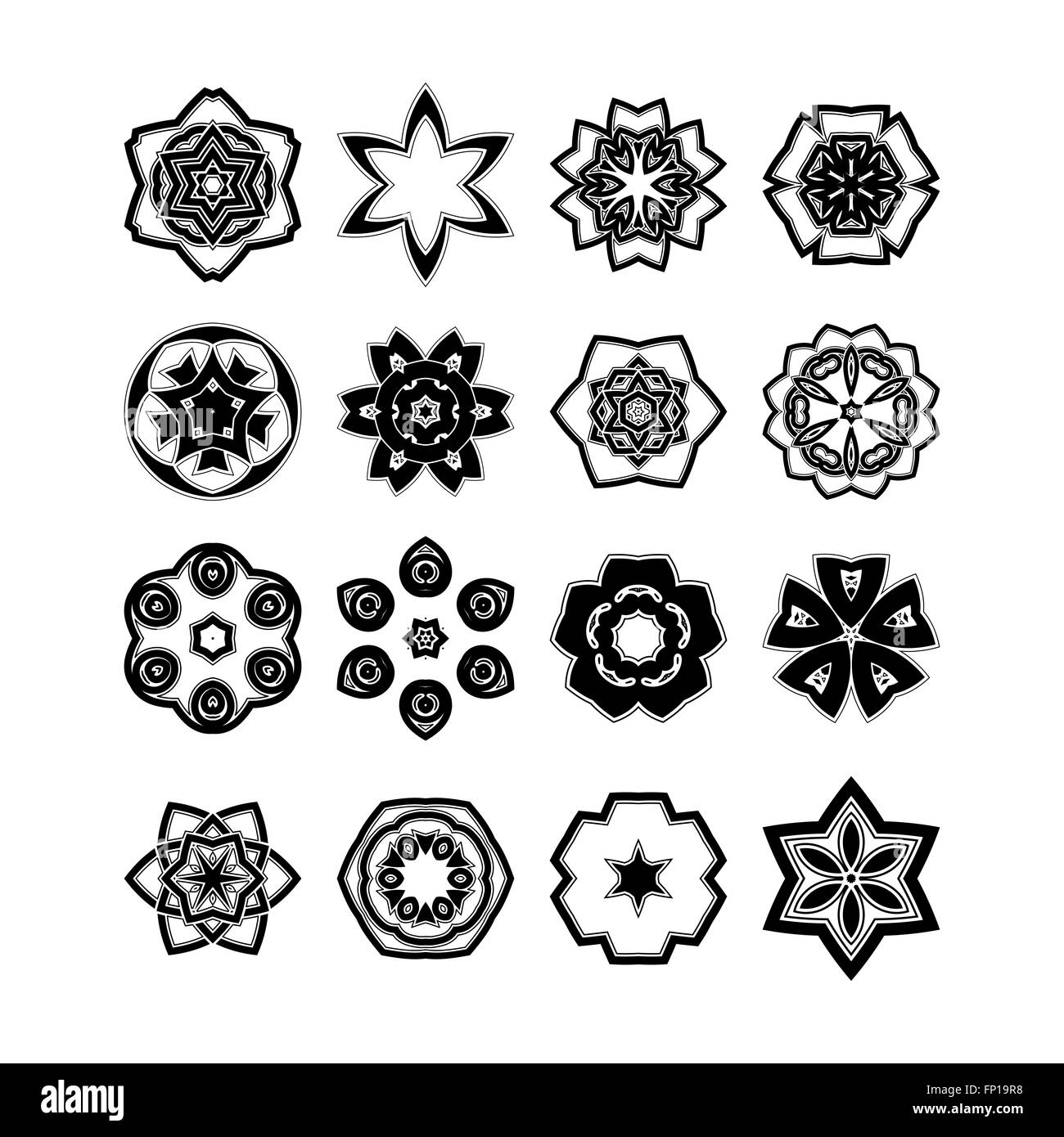 Satz von reich verzierten Mandala Symbole. Gotische Spitze Tattoo. Keltische Webart mit scharfen Ecken. Stockfoto