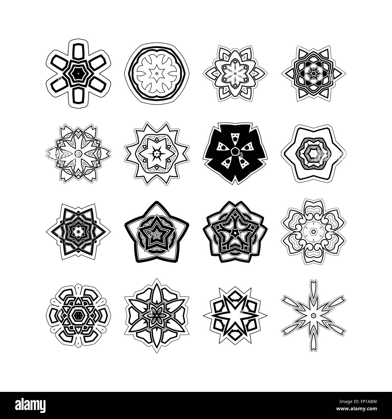 Satz von reich verzierten Mandala Symbole. Gotische Spitze Tattoo. Keltische Webart mit scharfen Ecken. Stockfoto