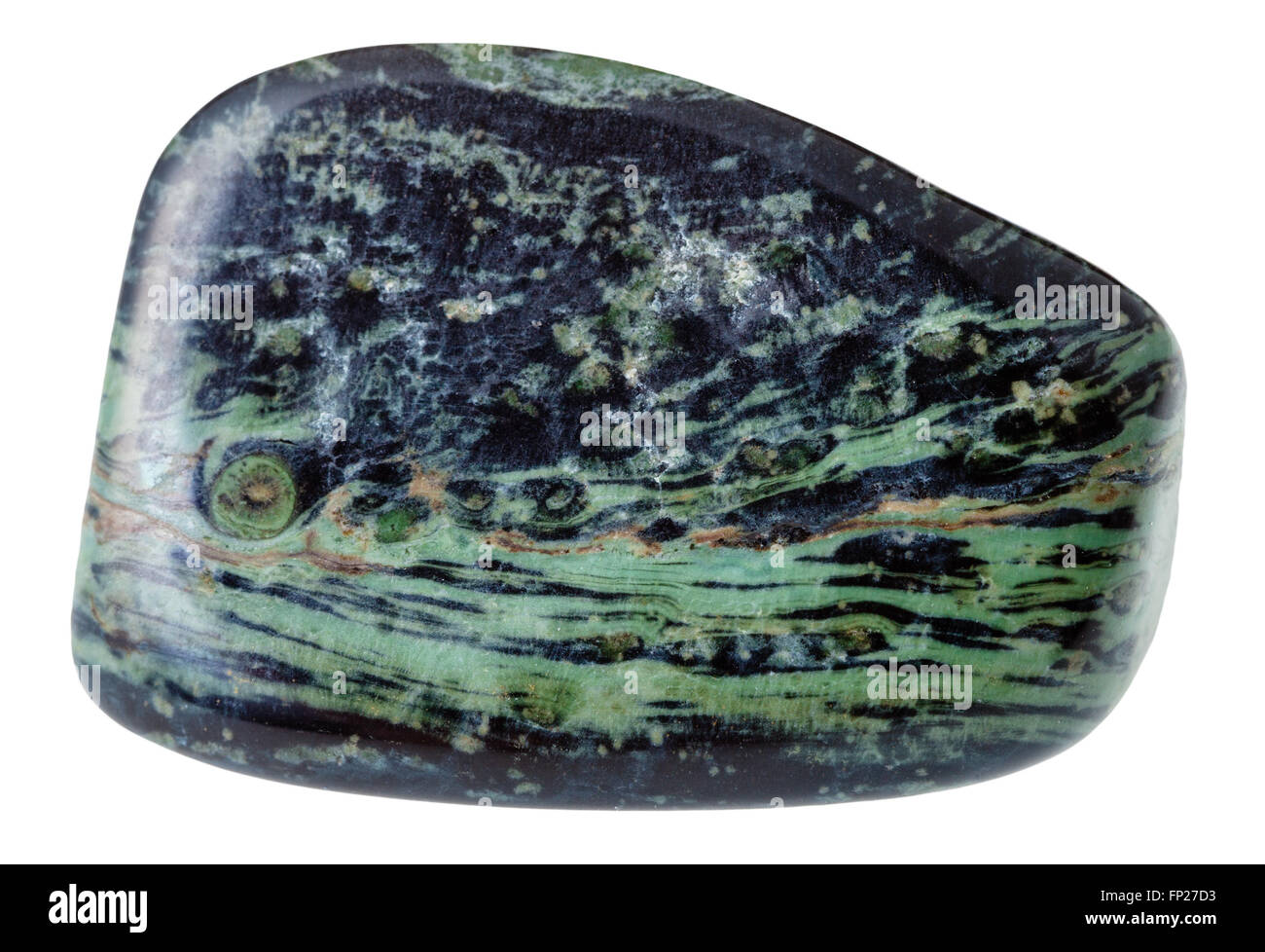 Makroaufnahmen von natürlichen Edelstein - polierte Rhyolith (Madagaskar Jasper, Ozean-Jaspis, kugelförmige Jaspis) mineralischer Edelstein Stein iso Stockfoto