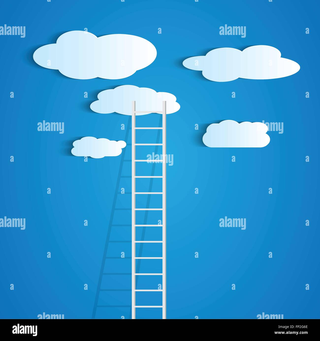 Abbildung einer Leiter bis zu den Wolken auf einem bunten blauen Hintergrund. Stock Vektor