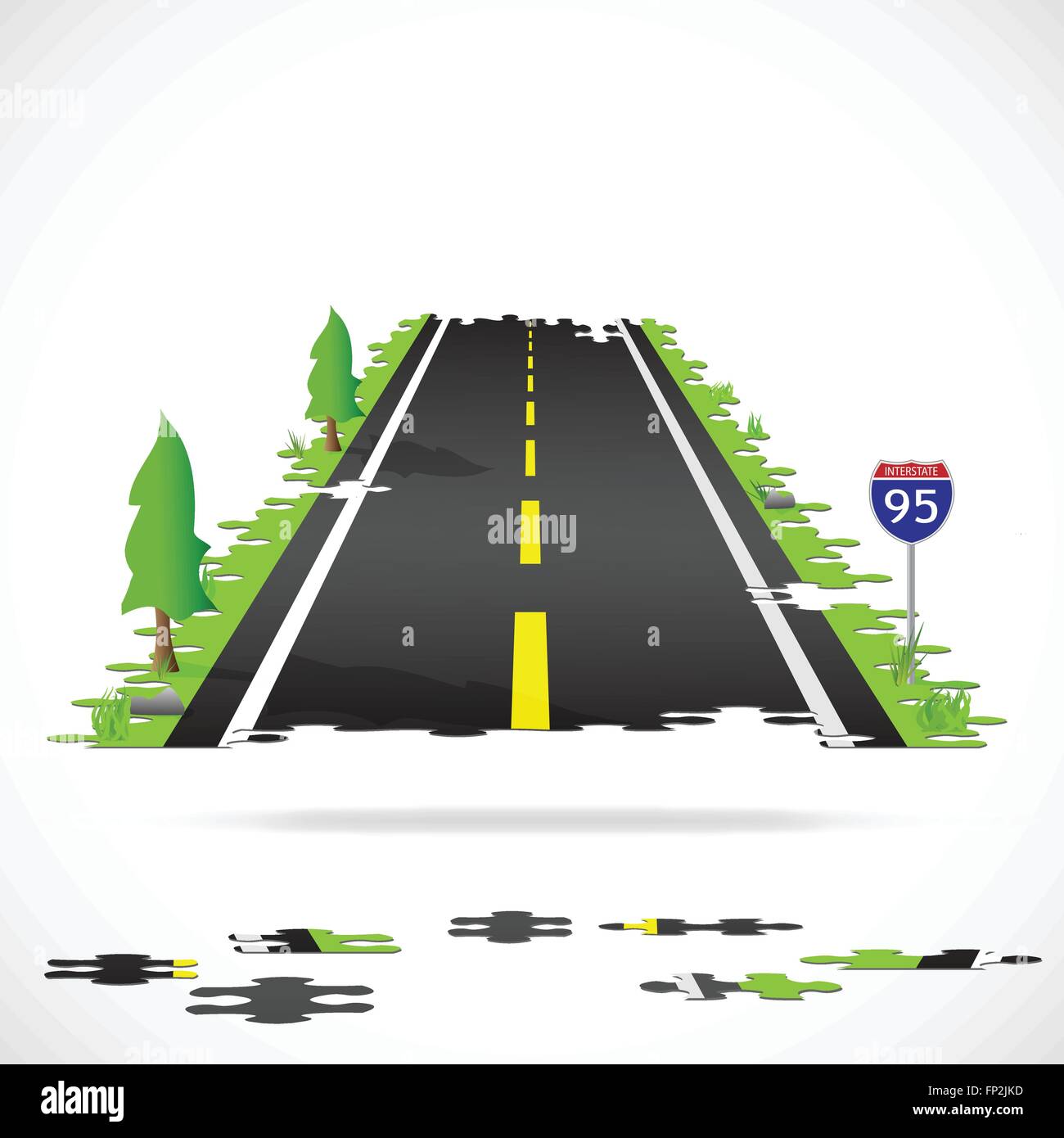 Abbildung einer Autobahn mit Puzzle-Teile isoliert auf einem weißen Hintergrund gemacht. Stock Vektor