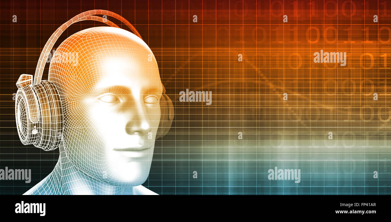 Digitale Musik-Erlebnis mit Mann trägt Kopfhörer Stockfoto