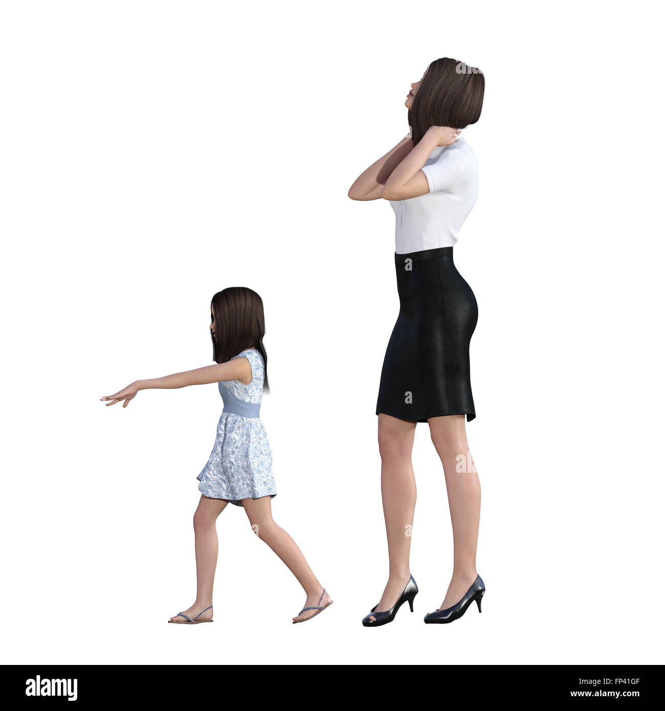 Mutter Tochter Interaktion herrisch Mädchens als Illustration Konzept Stockfoto