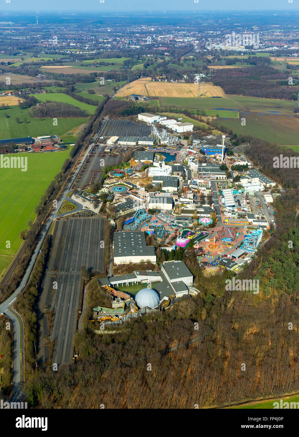 Luftaufnahme, Movie Park Kirchhellen Movie Park Germany, Feldhausen, Kirchhellen, Bottrop, Ruhr, Nordrhein-Westfalen, Deutschland Stockfoto