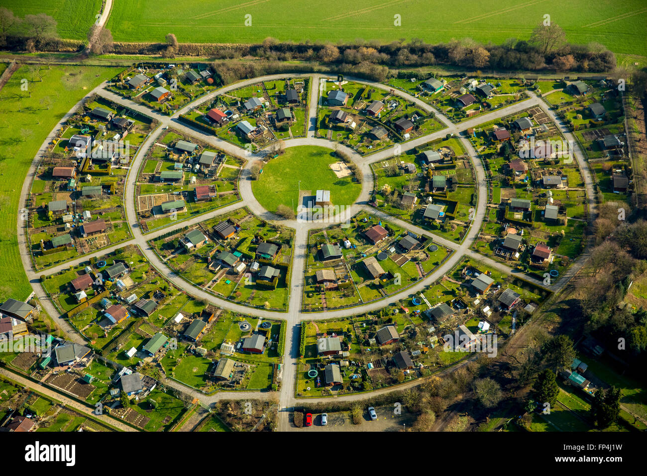 Luftaufnahme, Runde Allotment Gardens Cäcilienstraße, Kleingärten