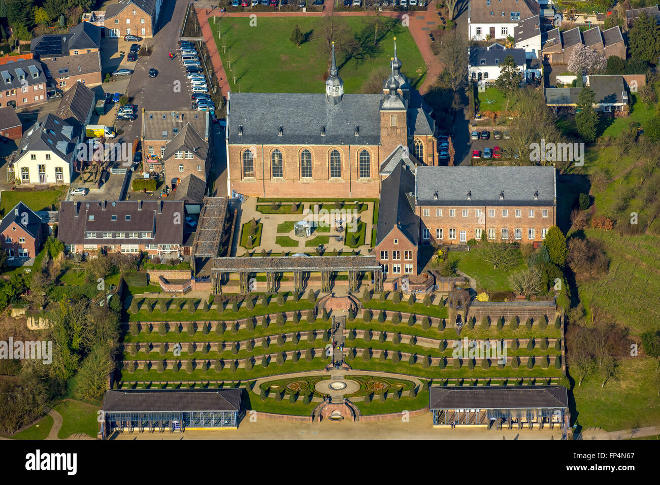 Antenne, spirituelle und kulturelle Zentrum Klosterkamp mit Gartenterrasse und barocke Gärten, Gartenkunst, Kamp-Lintfort, Stockfoto