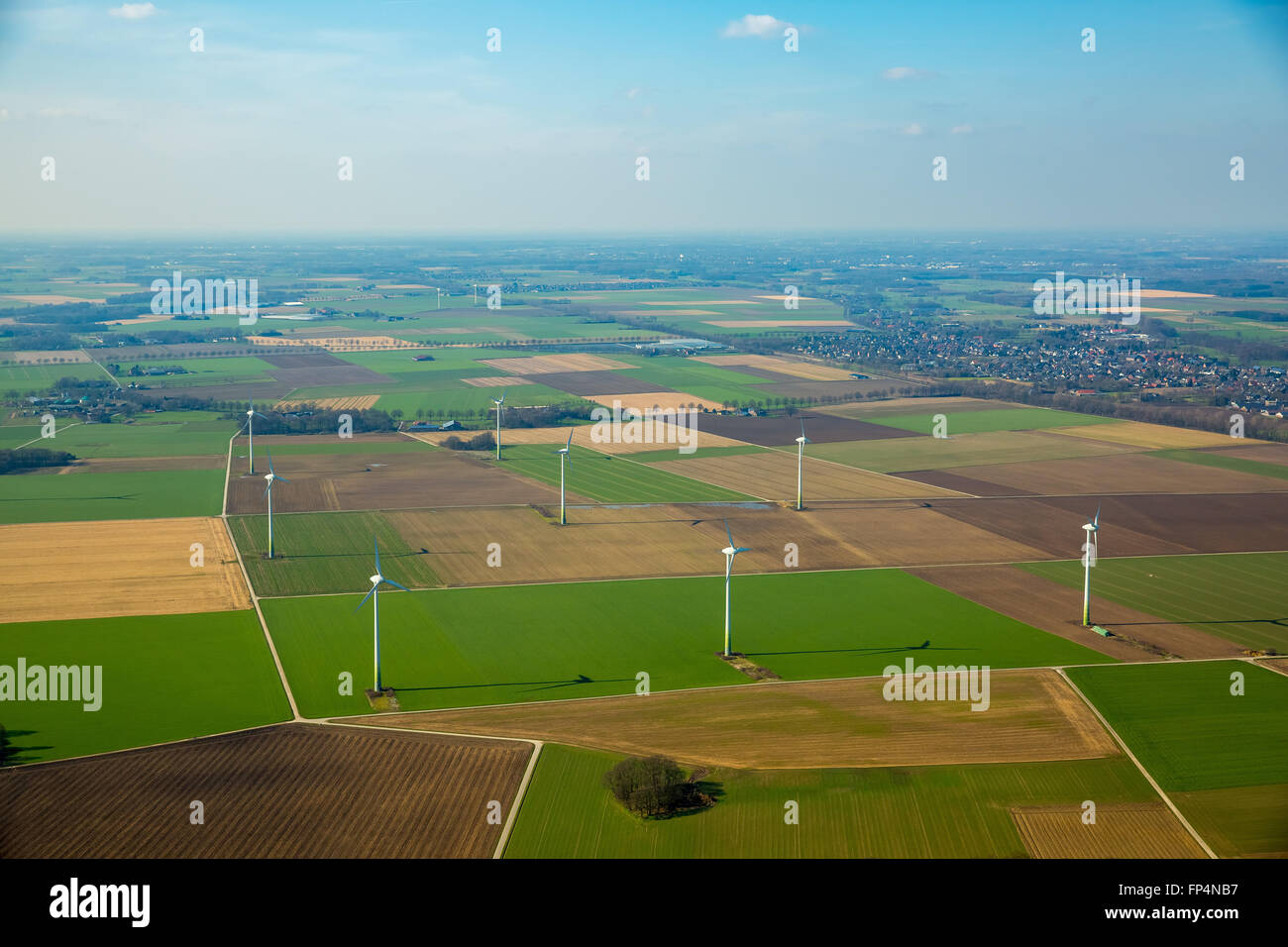 Luftbild, Windkraftanlagen, Wind Kraftwerke Oermter Feldweg, Issum Niederrhein, Nord Rhein Westfalen, Deutschland Stockfoto