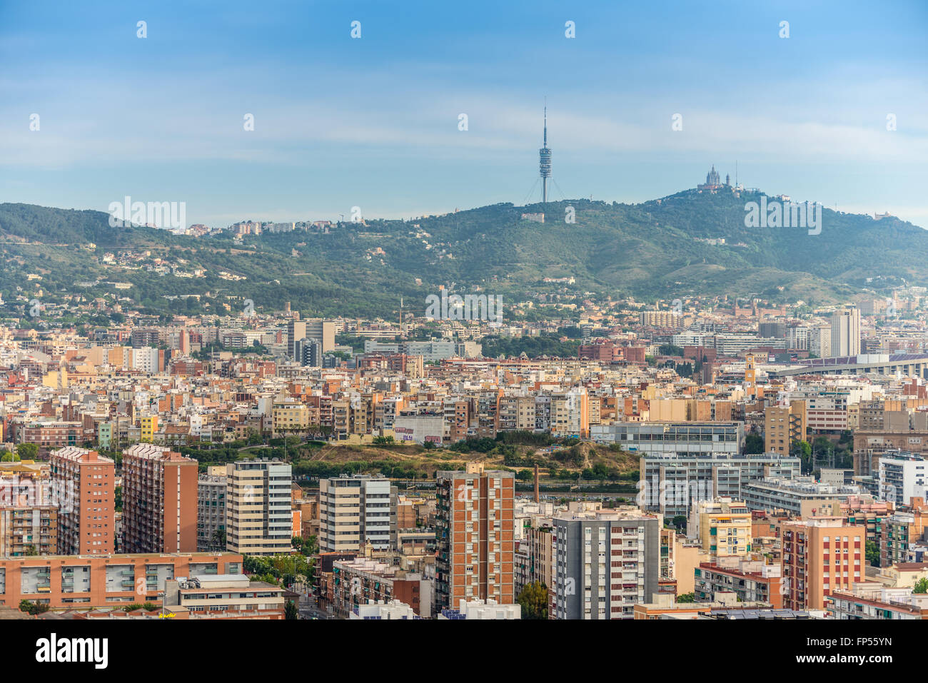 Aussicht über Barcelona von hoch oben in der Renaissance Barcelona Fira Hotel Stockfoto