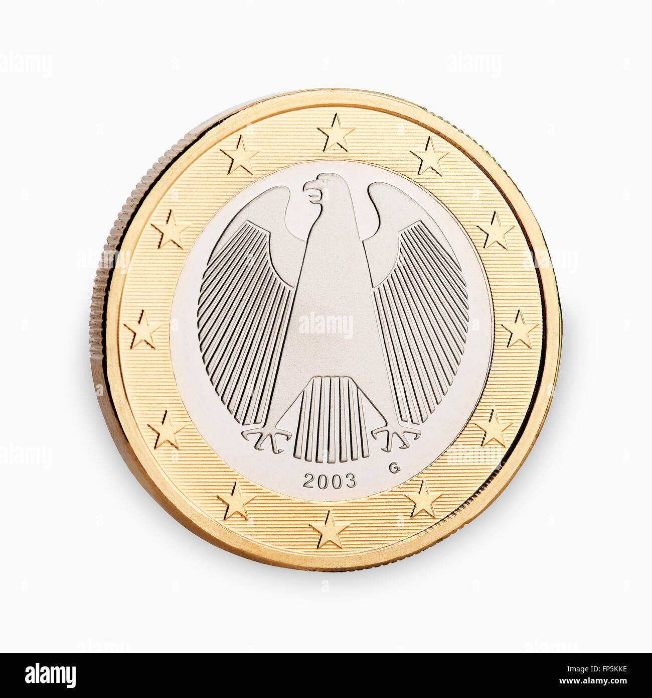 ein-Euro-Münze isoliert auf weißem Hintergrund Stockfoto