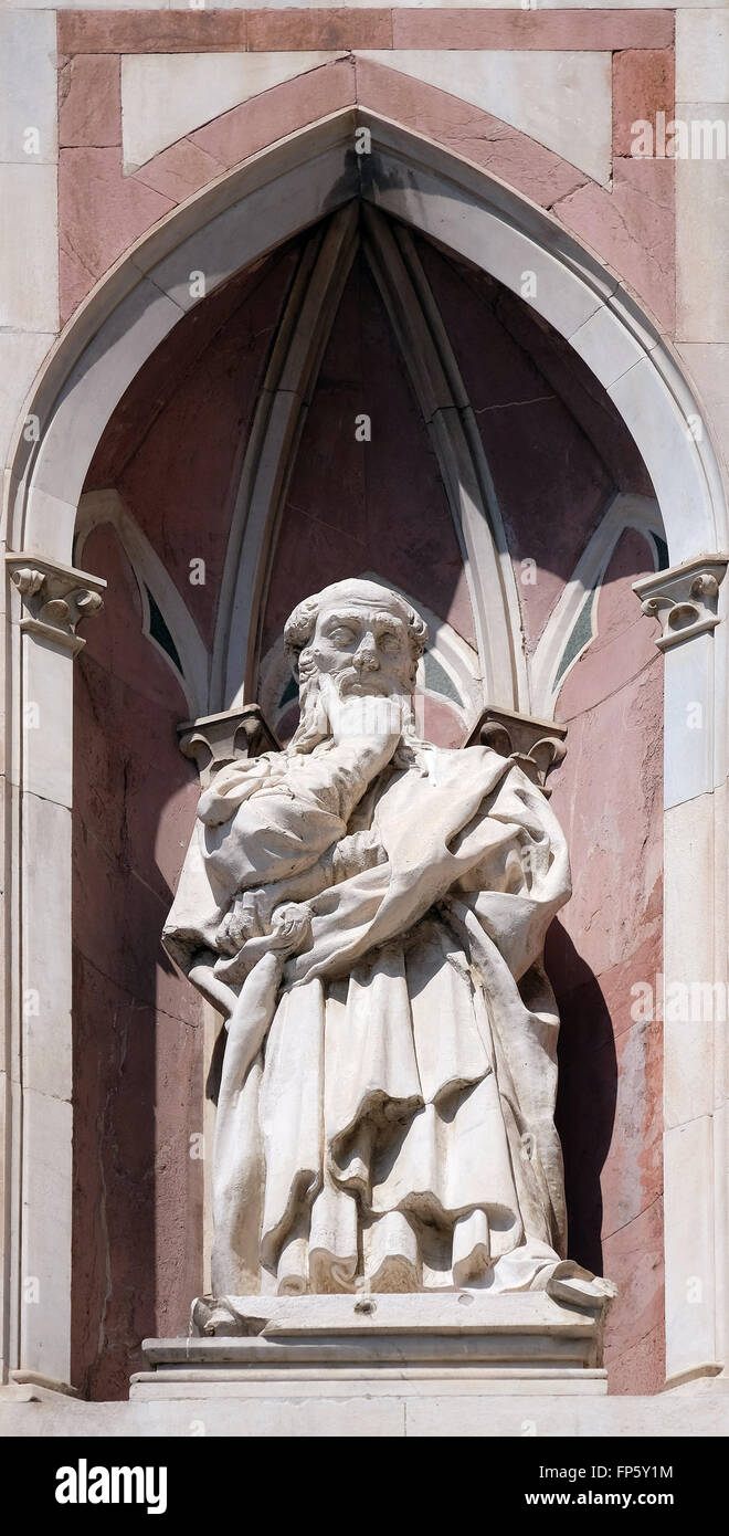 Il Pensatore (der Denker) von Donatello, Campanile (Glockenturm) der Cattedrale di Santa Maria del Fiore, Florenz, Italien Stockfoto