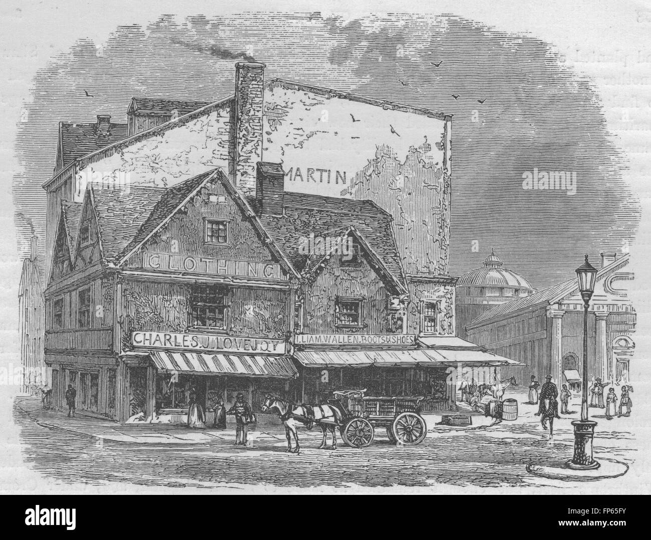 BOSTON: Altes Haus, Dock Square, wo der Tee-Plot war geschlüpften, alt drucken 1882 Stockfoto