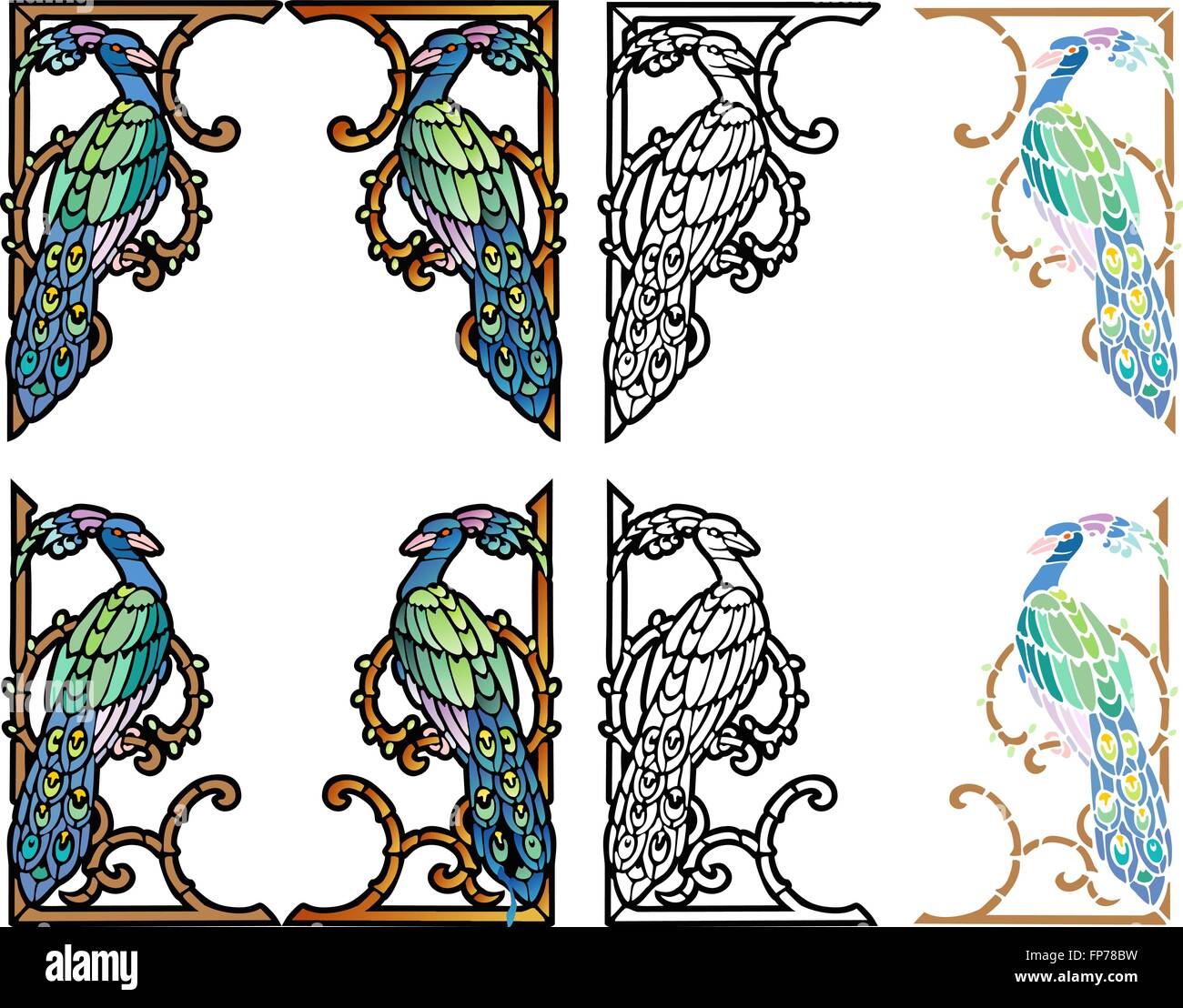 Art Nouveau Stil Ecke Ornamente in vier Variationen Stock Vektor
