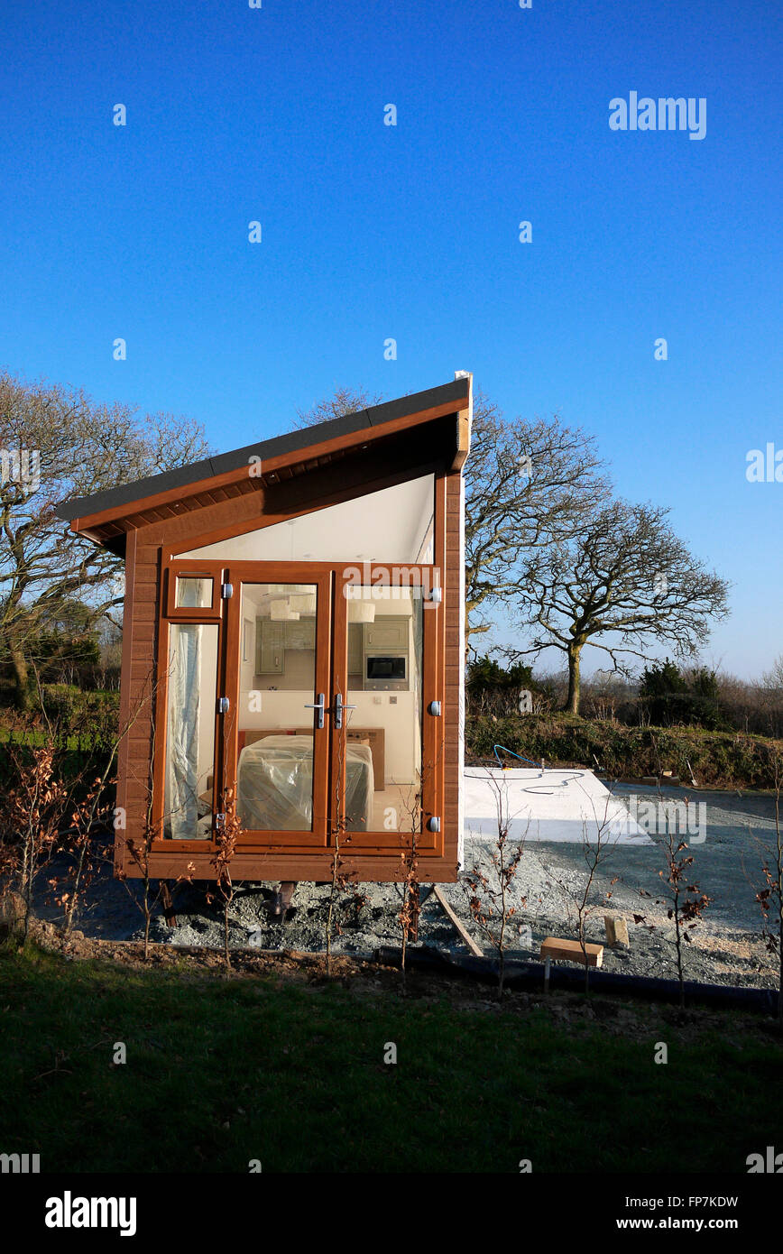 Eine statische Mobilheim auf einem Wohnwagenpark in Devon, England. Stockfoto