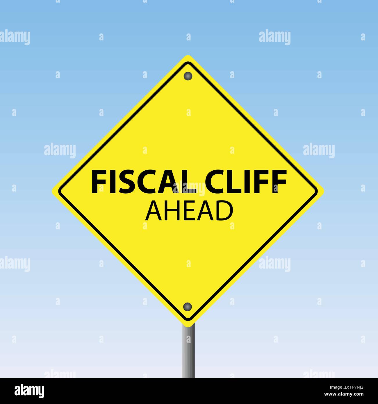 Bild eines Zeichens "Fiskalische Klippe voraus" blauen Himmel im Hintergrund. Stock Vektor