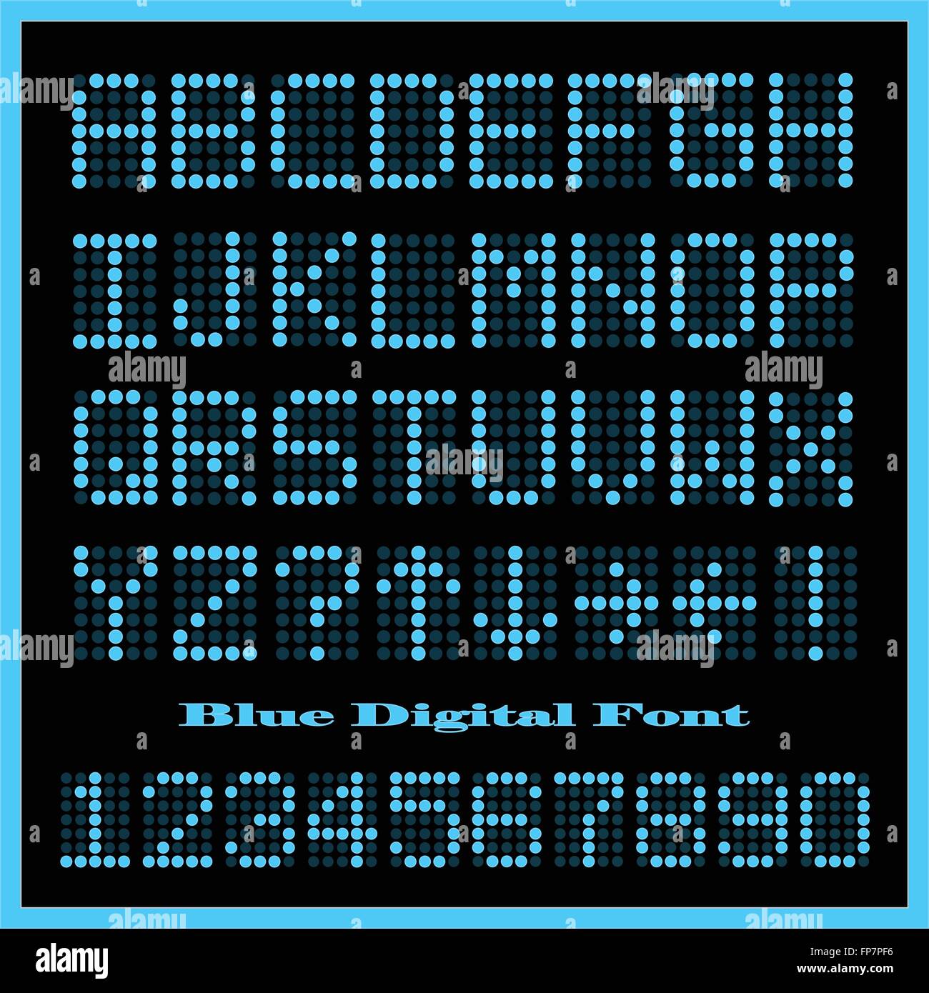Bild aus einer Reihe von bunten blauen alphabetische und numerische Zeichen. Stock Vektor