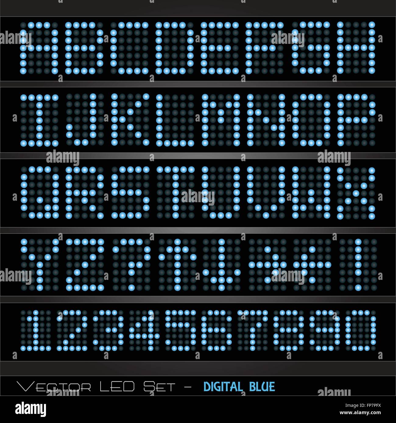 Bild von einem bunt, blau digitale Anzeigetafel mit Alphabet und zahlen. Stock Vektor