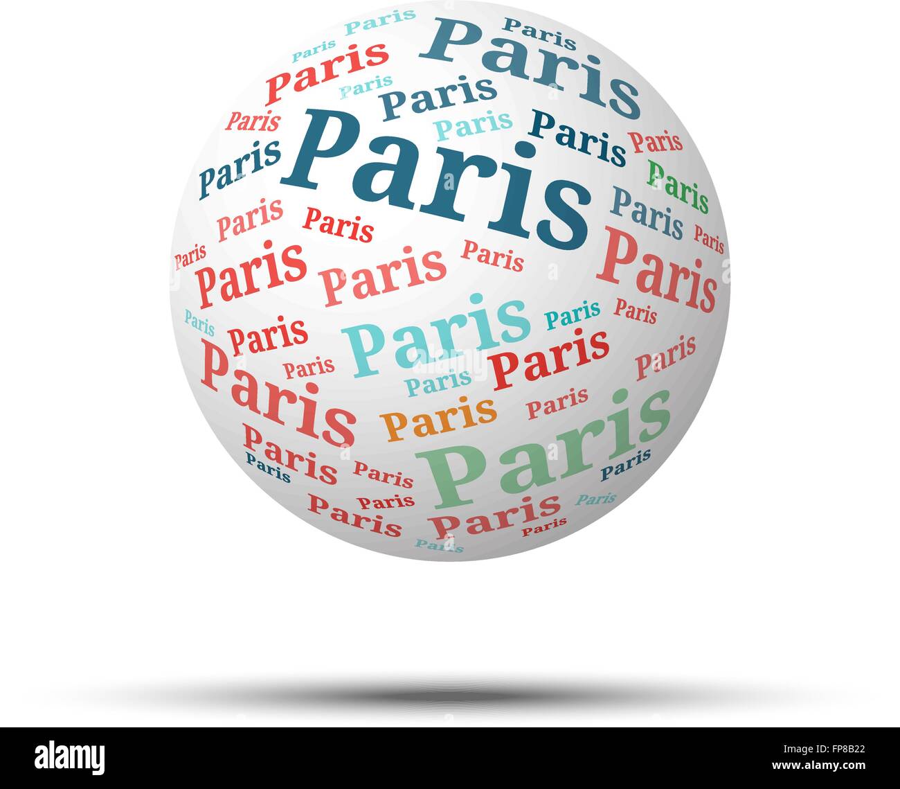 Tag-Cloud Kugel Paris, isoliert auf weißem Hintergrund Stock Vektor