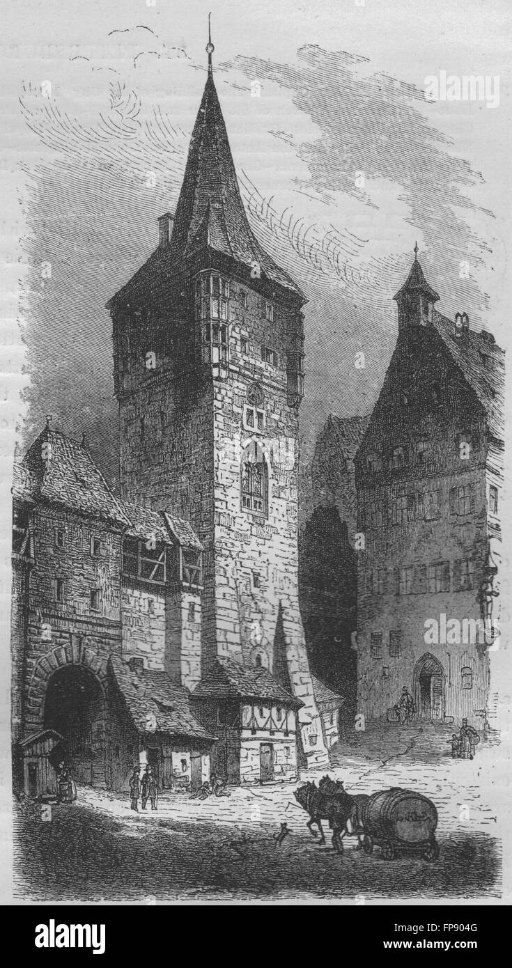 Nürnberg: Die Menagerie Turm, antiken Druck 1882 Stockfoto