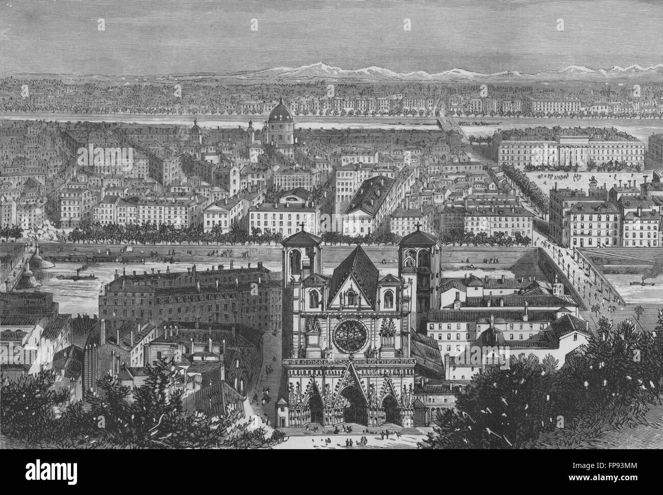 LYON: Allgemeine Ansicht von Lyon, antique print 1882 Stockfoto