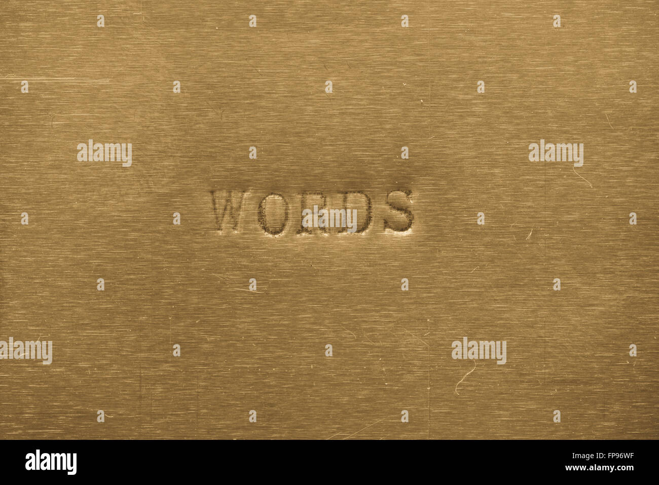 Wort Wörter auf Goldgrund metallic gedruckt Stockfoto