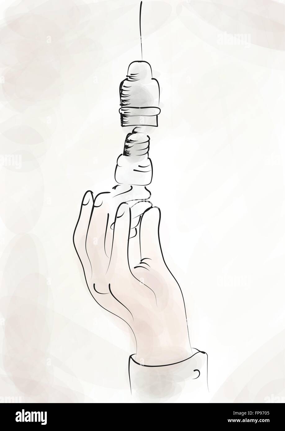 Auswechseln der Glühbirne. menschliche Hand und Glühbirne Stock Vektor