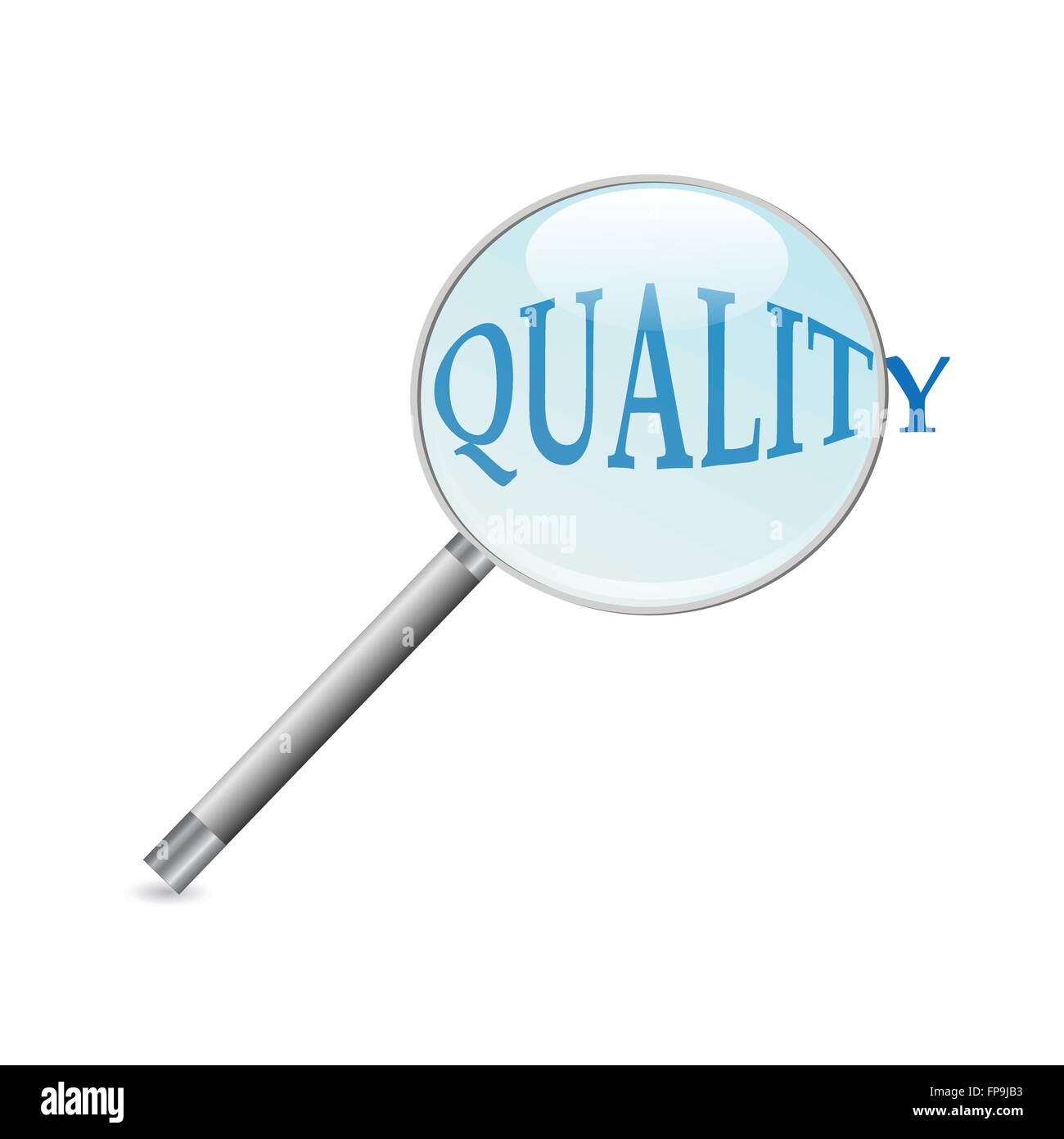 Abbildung einer Lupe mit Schwerpunkt auf das Wort "Qualität". Stock Vektor