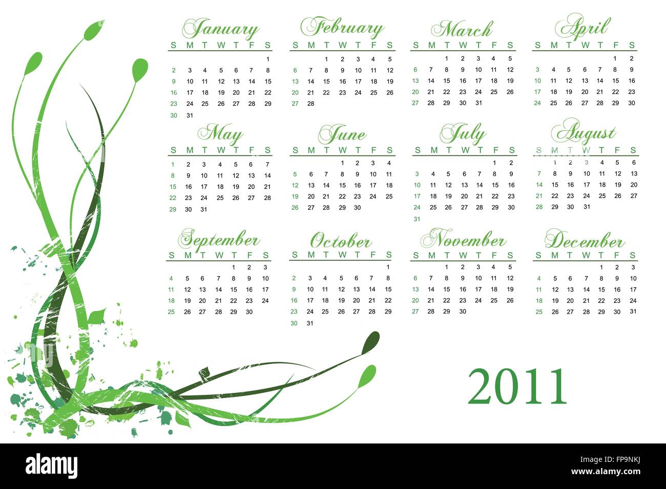 Kalender 2011 auf weißem Hintergrund Stock Vektor