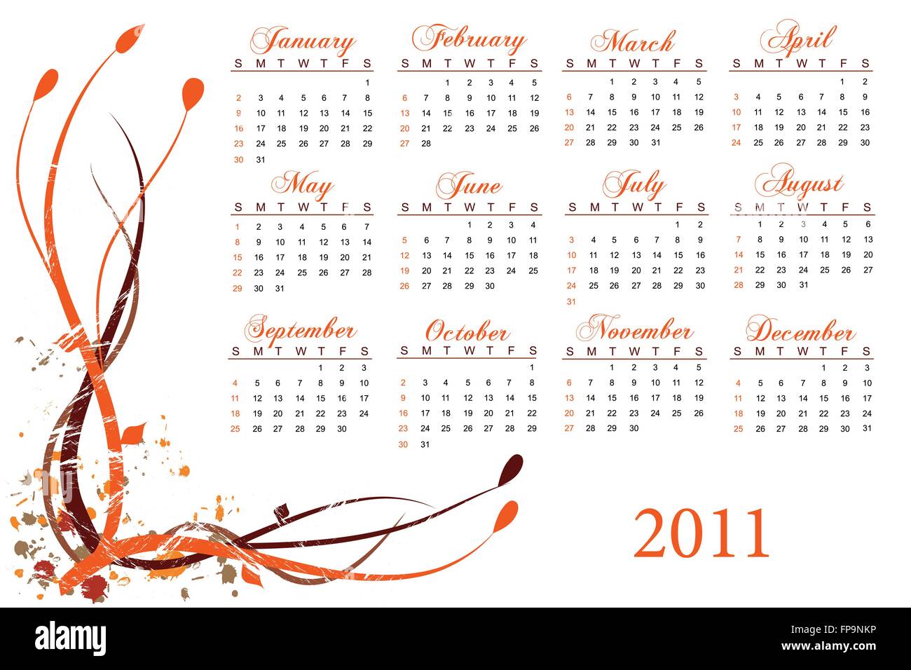 Kalender 2011 auf weißem Hintergrund Stock Vektor