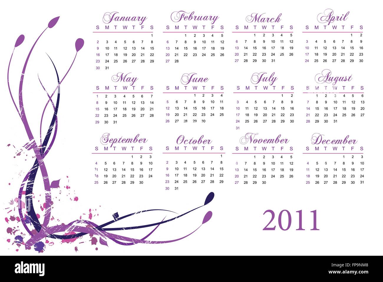 Kalender 2011 auf weißem Hintergrund Stock Vektor