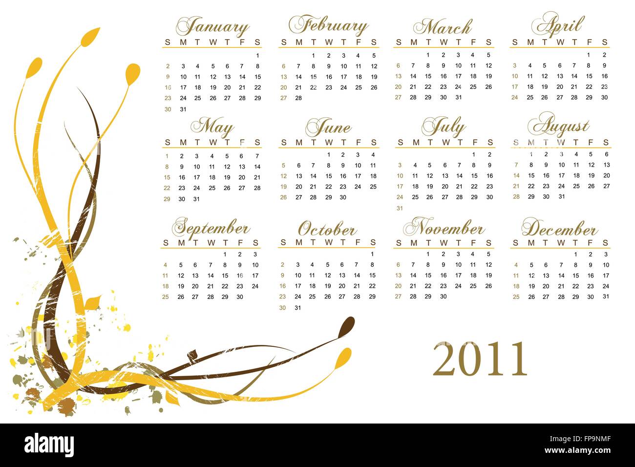 Kalender 2011 auf weißem Hintergrund Stock Vektor