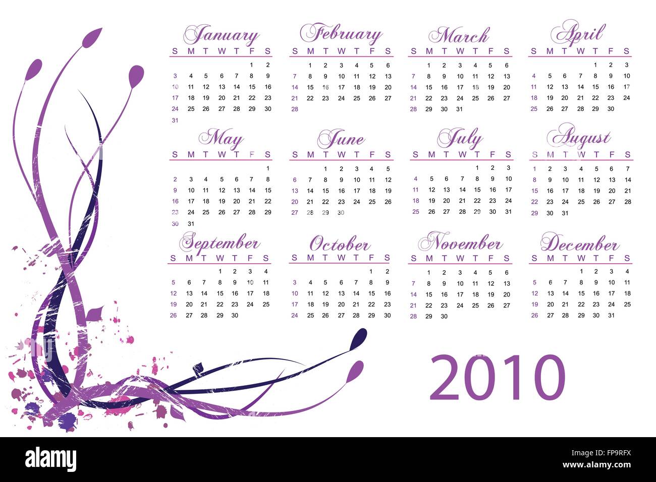 Bunte 2010 Kalender auf weißem Hintergrund Stock Vektor