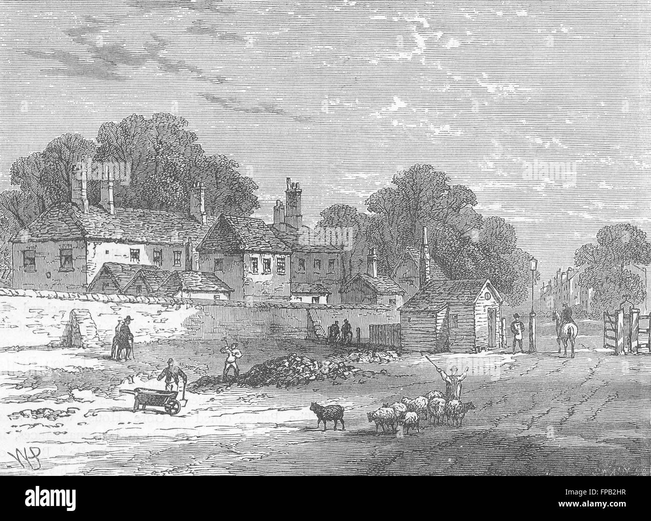 LONDON: Kensington: Turnpike, 1820, antique print 1880 Stockfoto