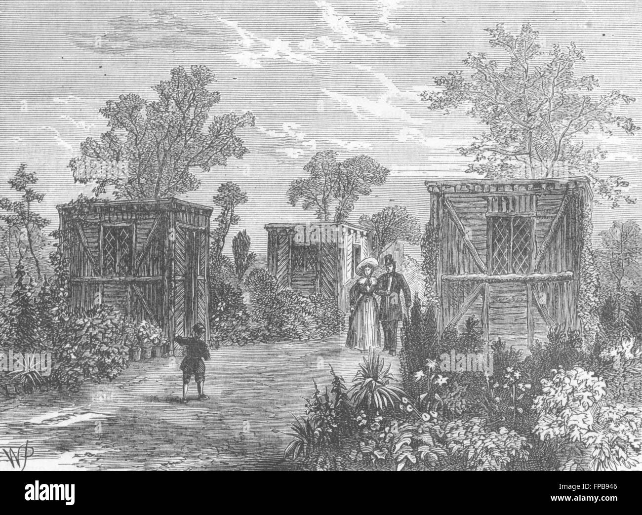 LONDON: Regents Park: Eintritt zum Zoo in 1840, antique print 1880 Stockfoto