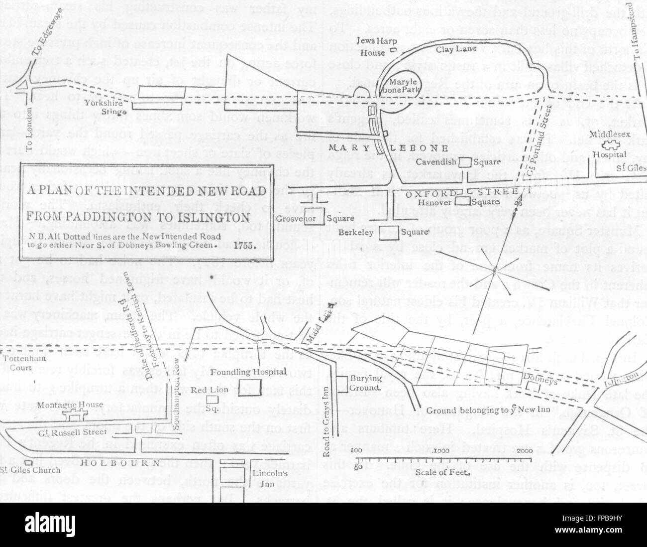 LONDON: Pentonville, Euston, Marylebone Rd(1755), 1880 Antike Landkarte Stockfoto