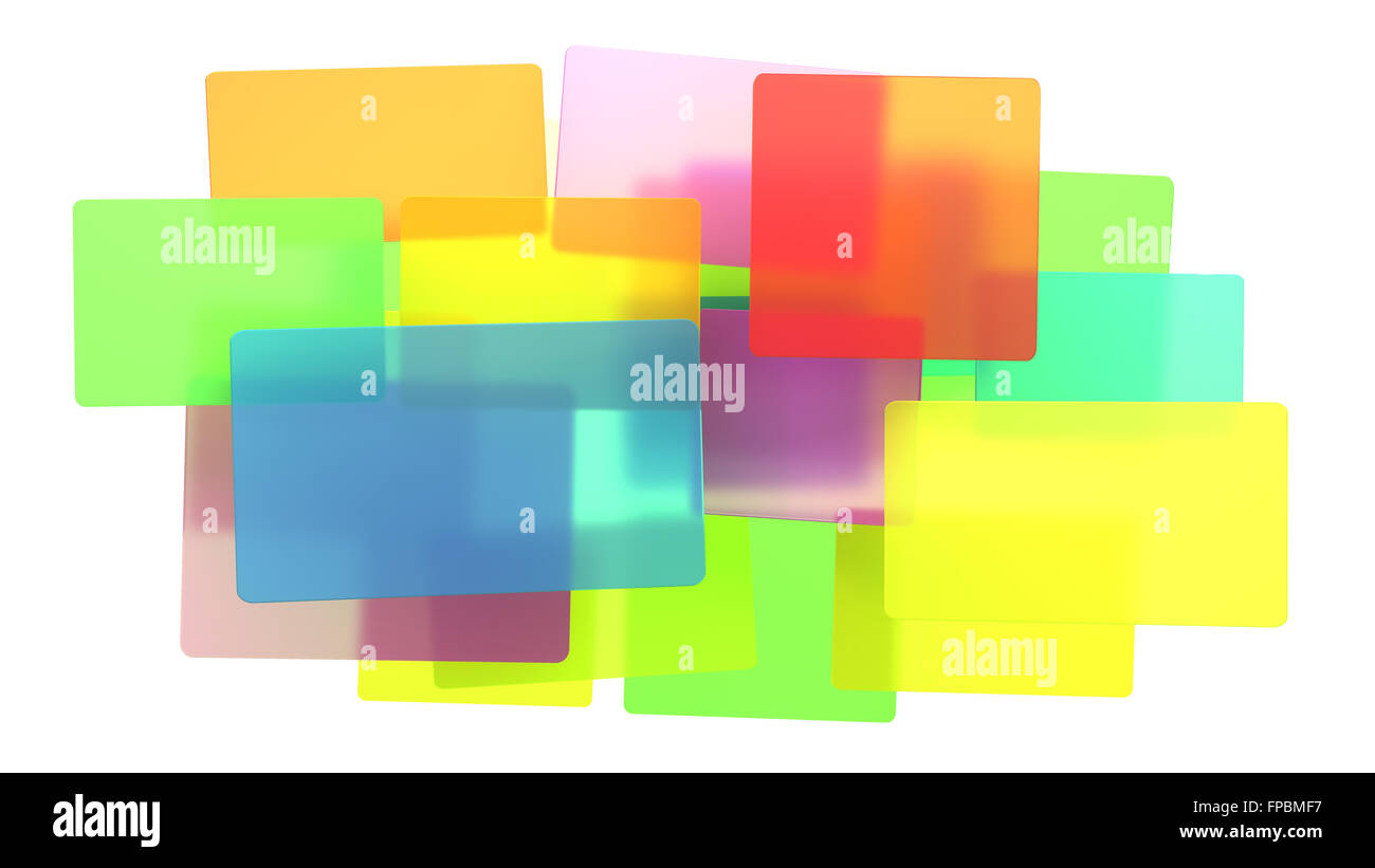 Vielfalt - farbige abstrakte durchscheinende Rechtecken. Isoliert auf weiß. Extralarge Auflösung Stockfoto
