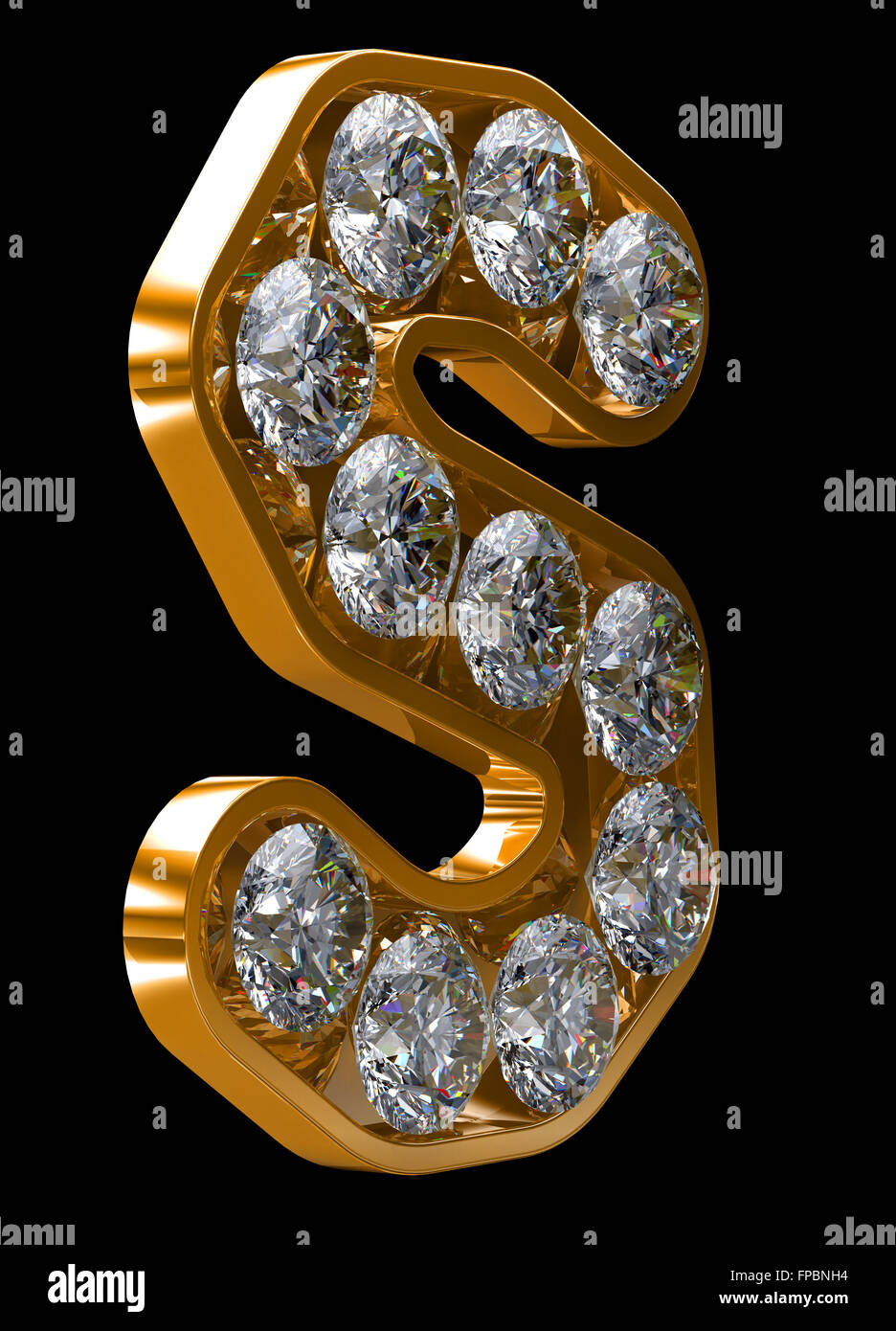 Goldenen S Buchstaben graviert mit Diamanten. Andere Zeichen sind in meinem portfolio Stockfoto