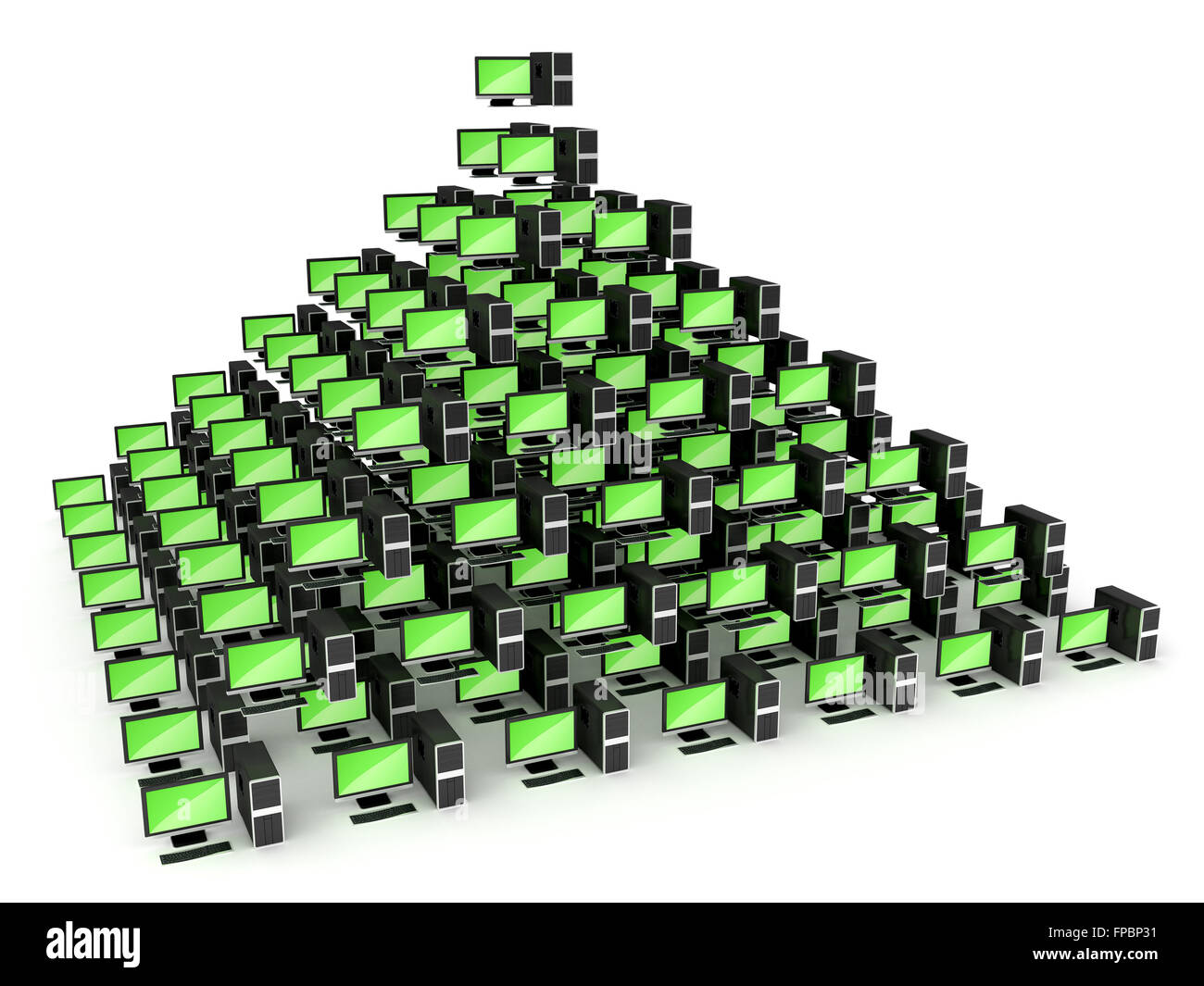 Pyramide - Firmen-PC-Netzwerk-Konzept. Form von Computern montiert Stockfoto