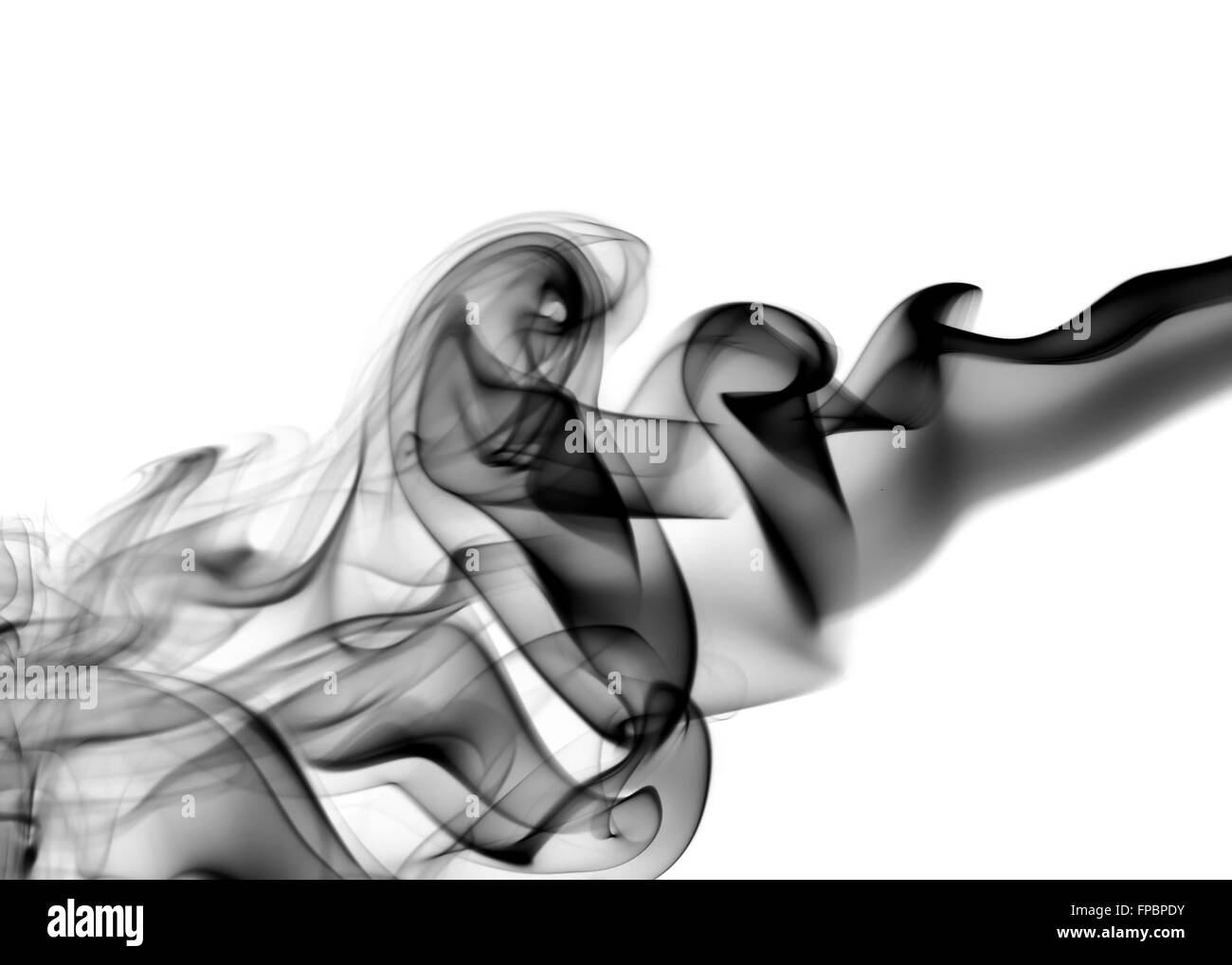 Schwarzer Rauch Abstraktion über dem weißen Hintergrund Stockfoto