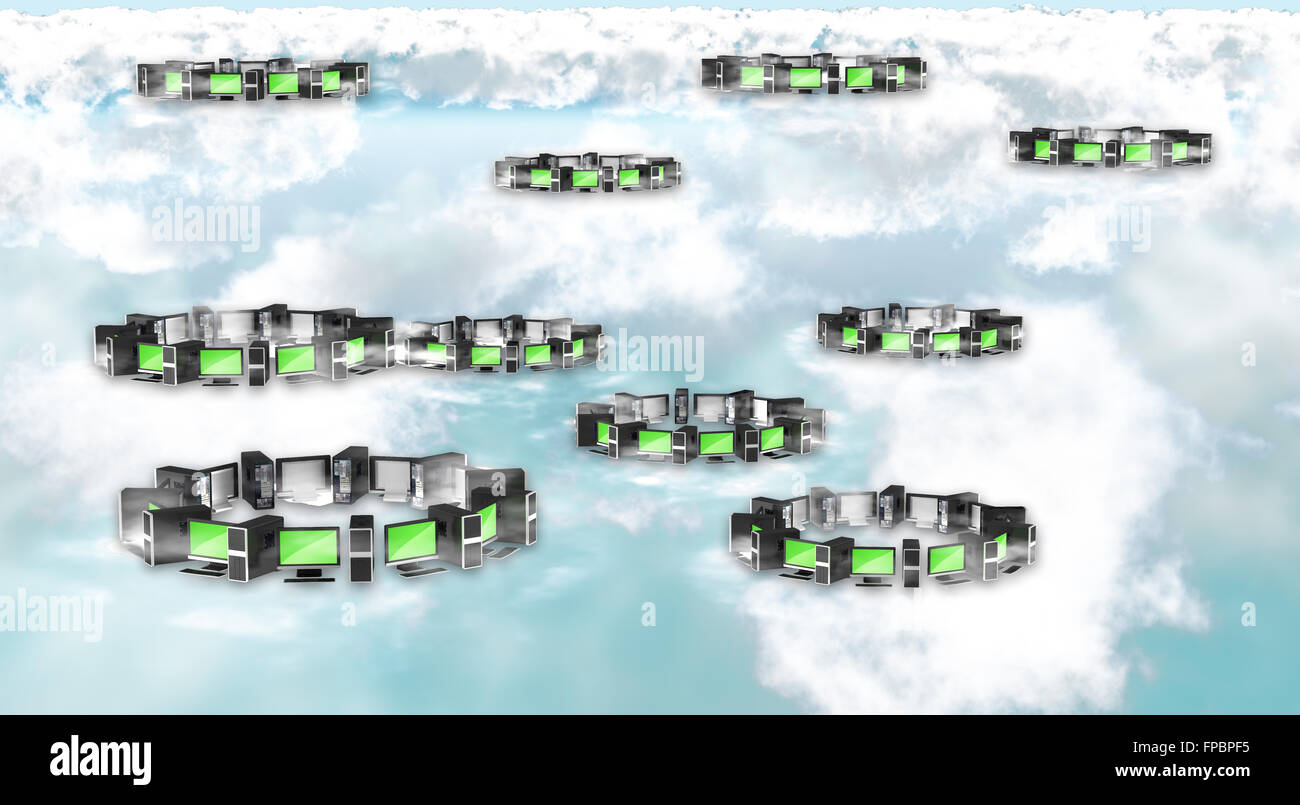 Cloud-computing-Konzept. PC-Netzwerke in den Himmel blau Stockfoto