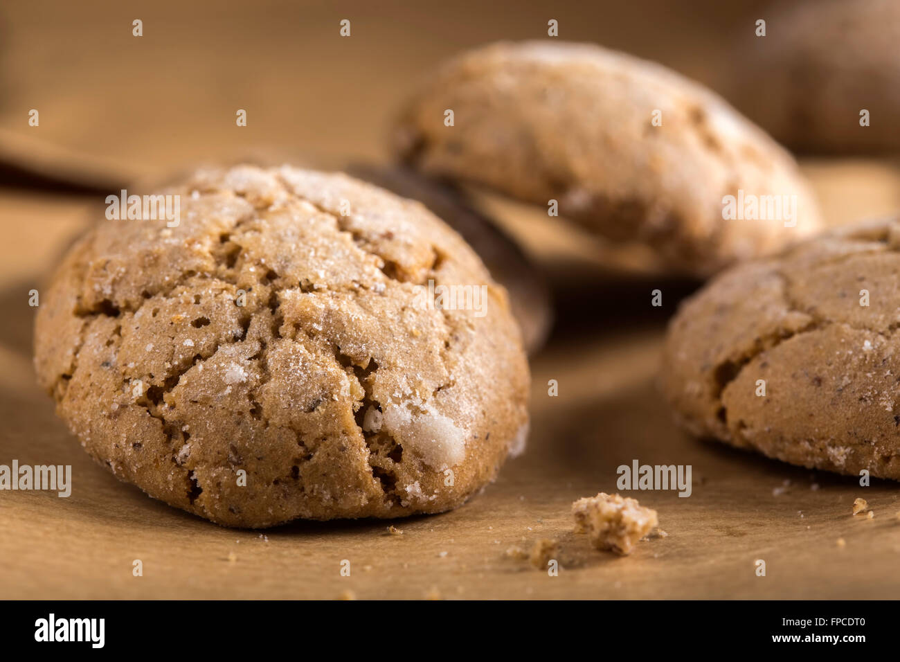 Nahaufnahme von einigen frischen Mandelgebäck Stockfoto