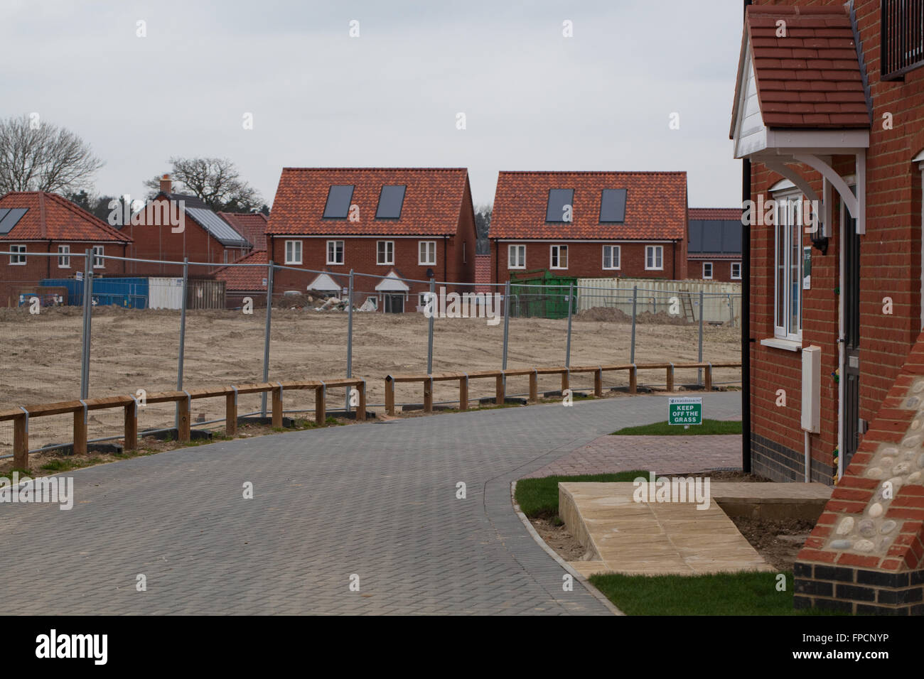 Neubaugebiet. Grünen Wiese. Hoveton. Wroxham. Norfolk. Stockfoto