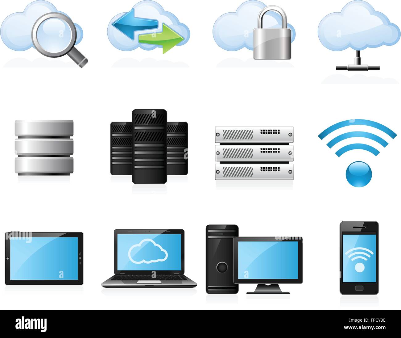 Cloud Computing und Computer Netzwerk Icon Set Stock Vektor