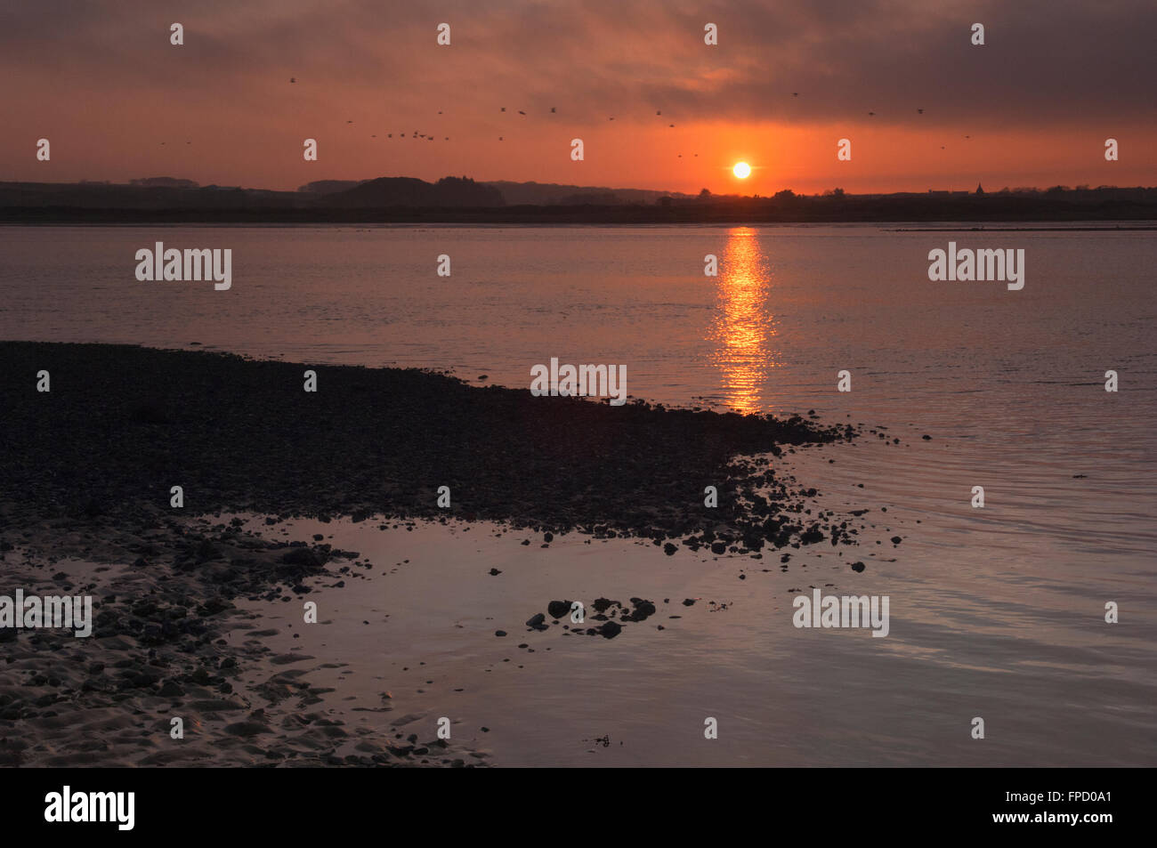 Sonnenuntergang über der Ythan Mündung - in der Nähe von Newburgh, Aberdeenshire, Schottland. Stockfoto