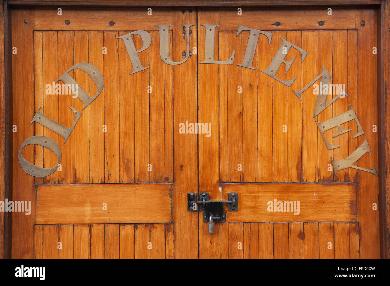 Tor des Old Pulteney Whisky-Destillerie in der Stadt von Wick - Caithness, Schottland. Stockfoto