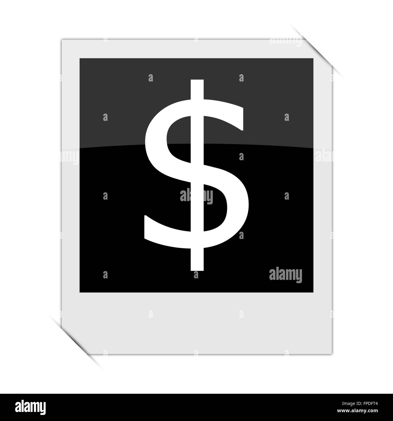 Dollar-Symbol in ein Foto auf weißem Hintergrund Stockfoto