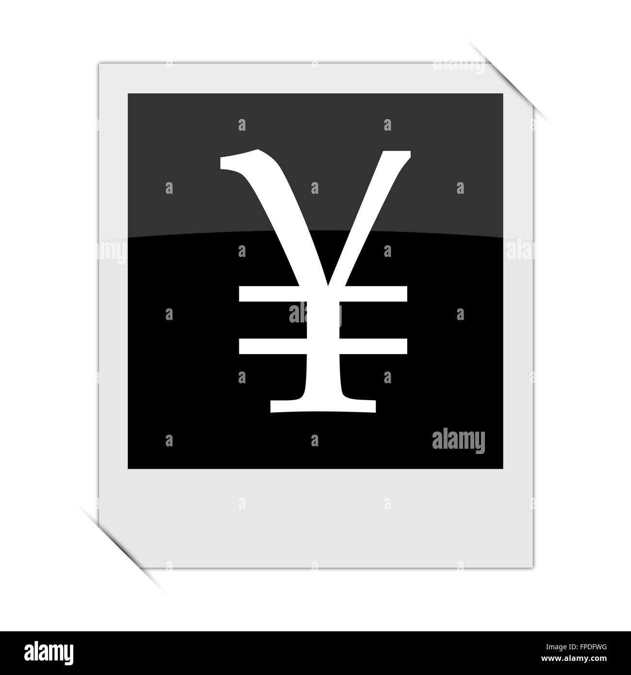 Yen-Symbol in ein Foto auf weißem Hintergrund Stockfoto